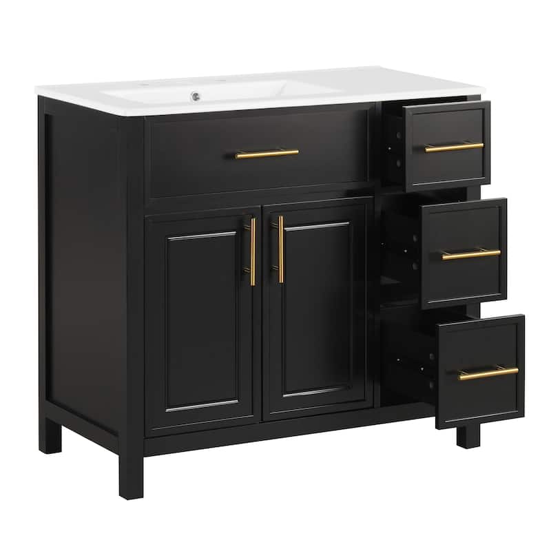 GDFStudio - Avalon 36-Inch Bathroom Vanity with Sink Top, Cabinet with Two Doors, Solid Wood & MDF Board, Painted Finish