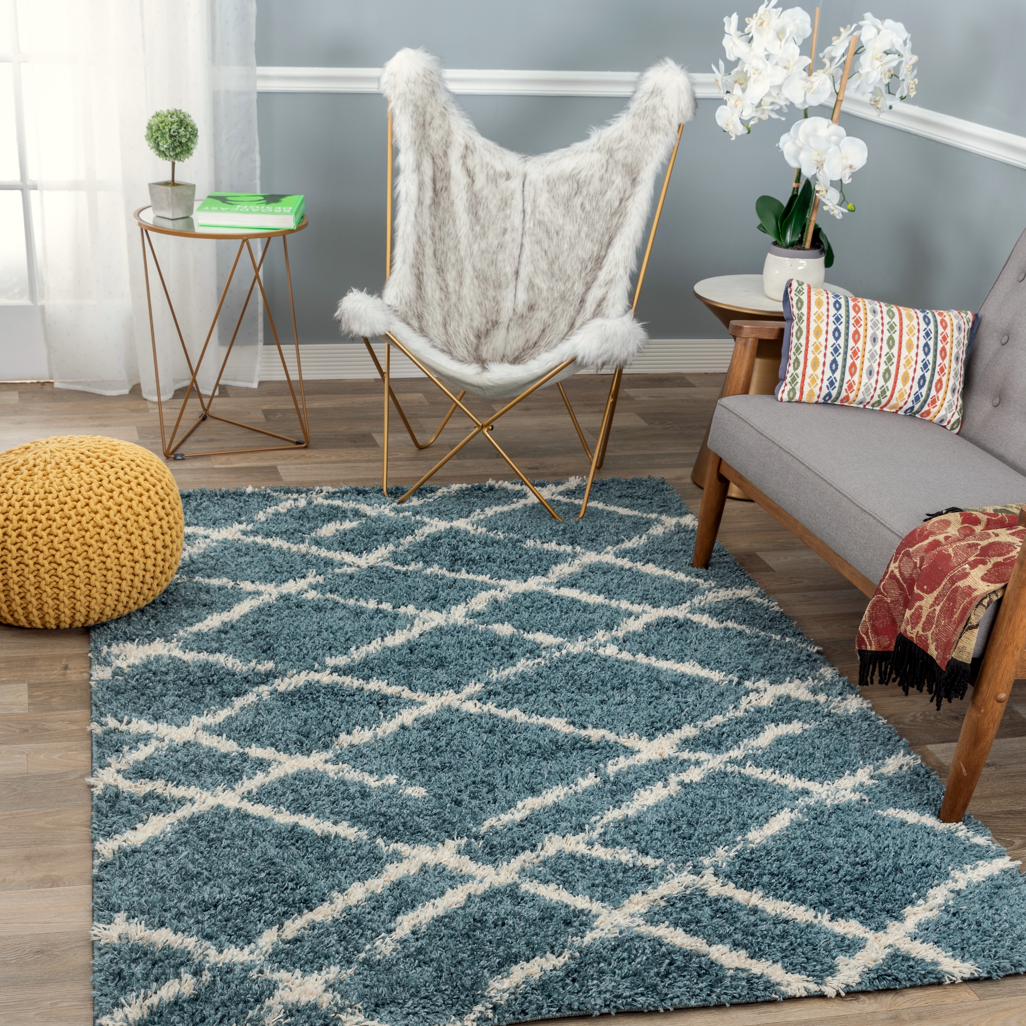 Porch & Den Trevino Stripe Shag Area Rug