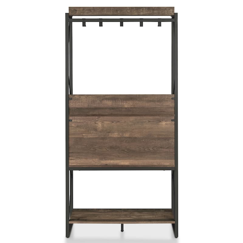 DH BASIC Industrial Reclaimed Oak 67-inch Metal 6-Wine Slots Baker's Rack by Denhour