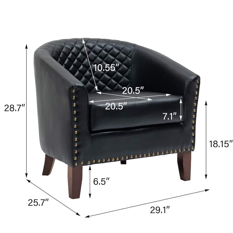 Faux Leather Tufted Nailheads Upholstered Barrel Accent Chairs