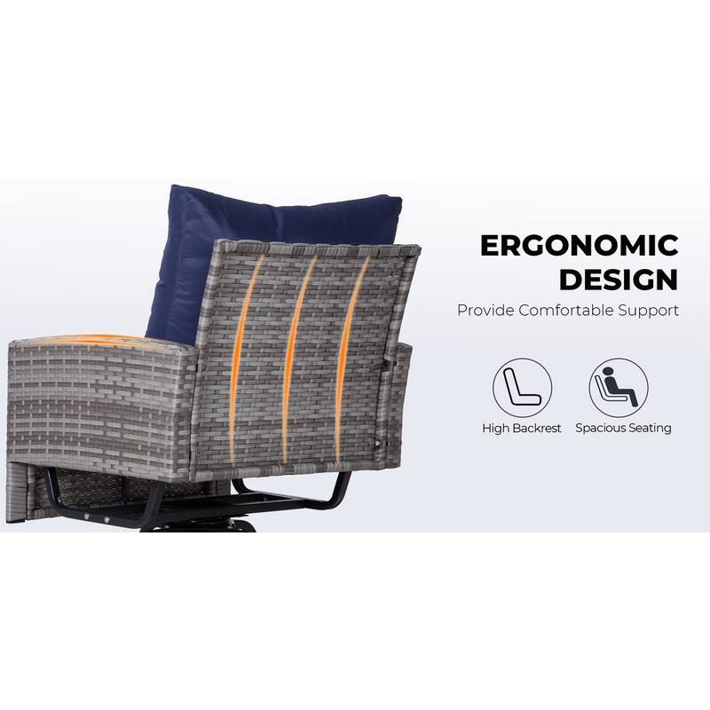 3-Piece Wicker Patio Furniture Set Rattan Swivel Chairs with Coffee Table