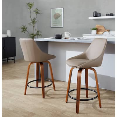 Carson Carrington Alba 24" Fixed-Height Upholstered Counter Stool with Bent Wood Legs & Round Footrest (Set of 2)