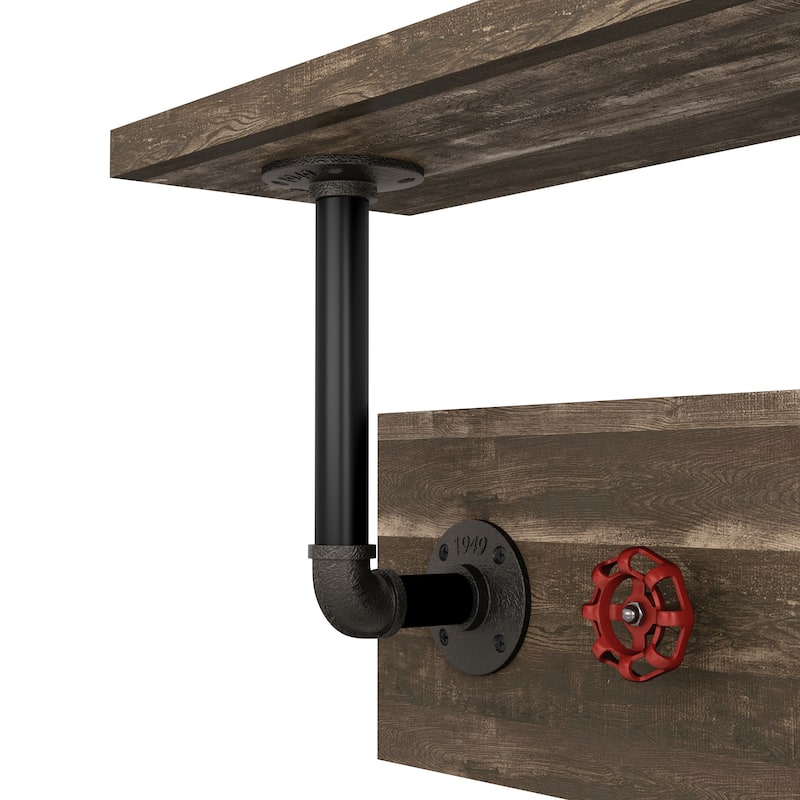 DH BASIC Industrial Reclaimed Oak Metal 3-Hook Wall Shelf by Denhour