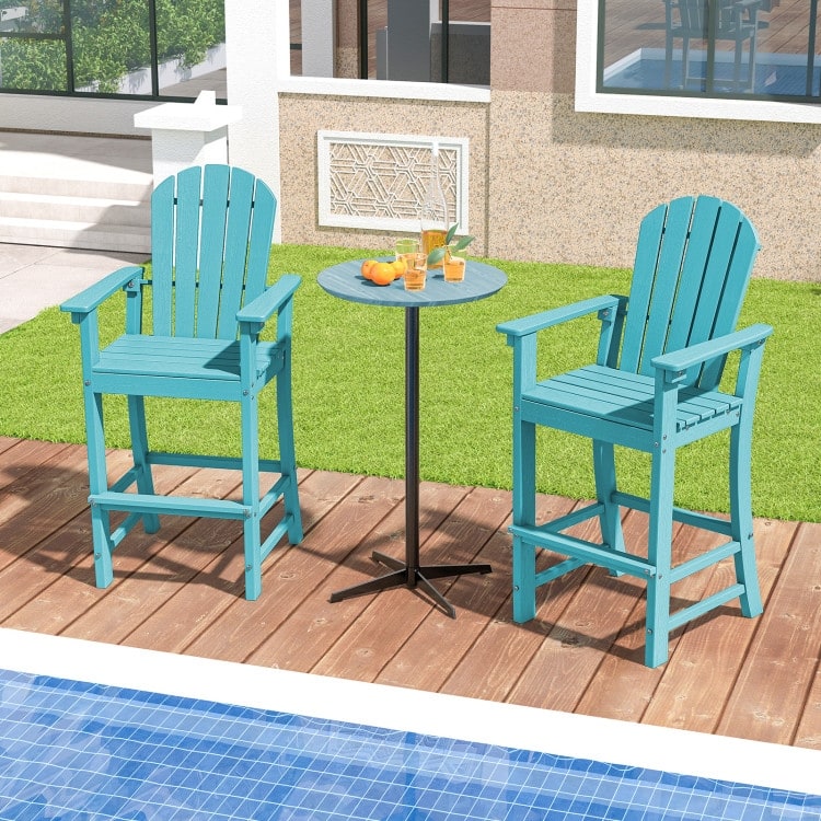 30 Inches Counter Height Outdoor HDPE Bar Stool with Armrests and Footrest - 27" x 23" x 52"