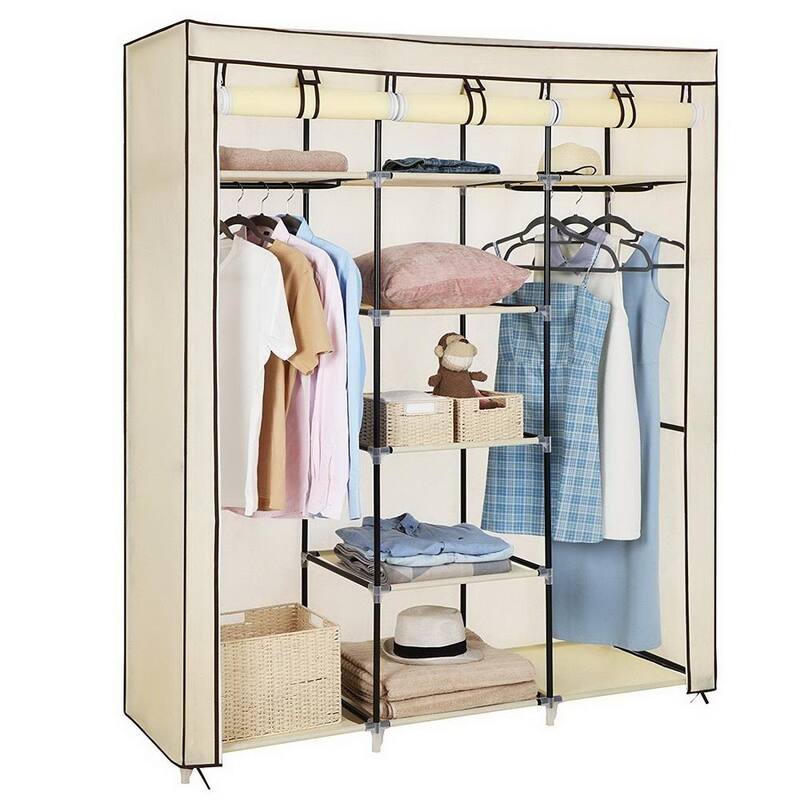 69" Portable Clothes Closet Non-Woven Fabric Wardrobe Storage Organizer Beige
