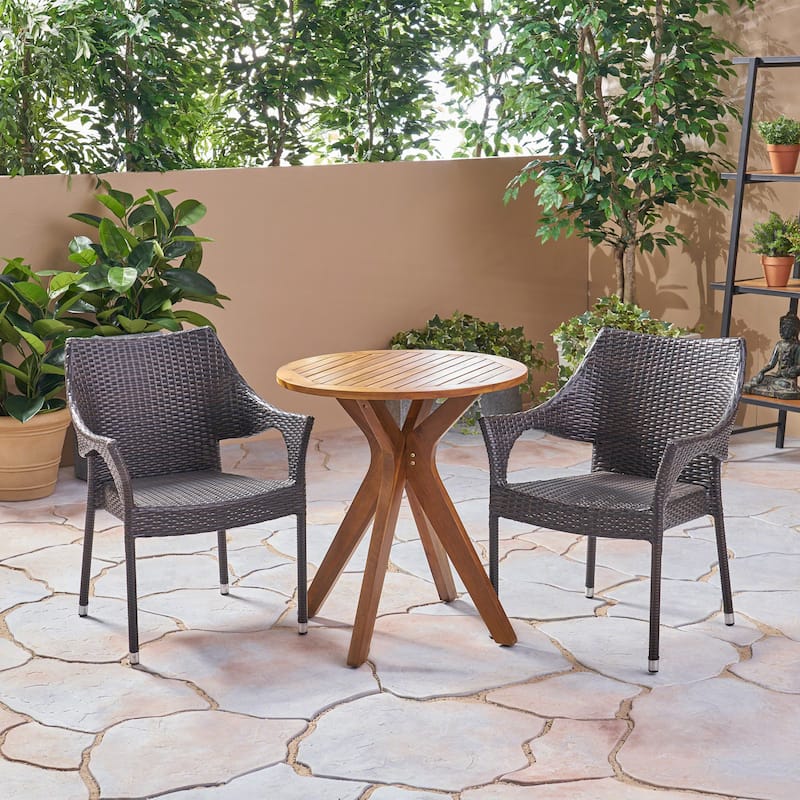 Bryant Outdoor 3 Piece Acacia Wood and Wicker Bistro Set by Christopher Knight Home