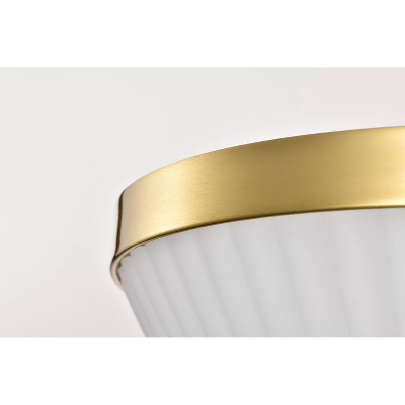 Royale 3 Light Flush Mount Burnished Brass Finish Ribbed White Glass - Burnished Brass