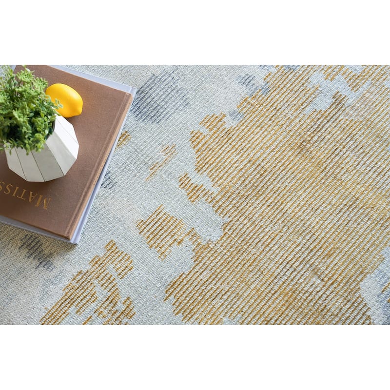 EXQUISITE RUGS Mineral Hand-loomed Wool/Bamboo Silk Silver/Gold Area Rug.