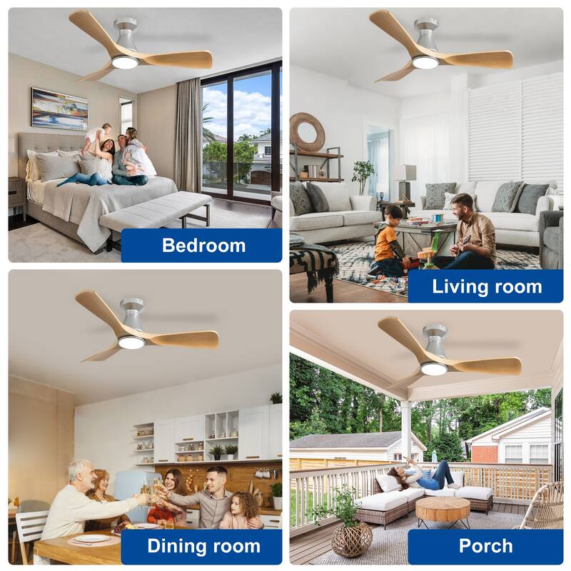 Ceiling Fan Without Light: 42-52 Inch 3 Blade Indoor Outdoor Fans for Patios