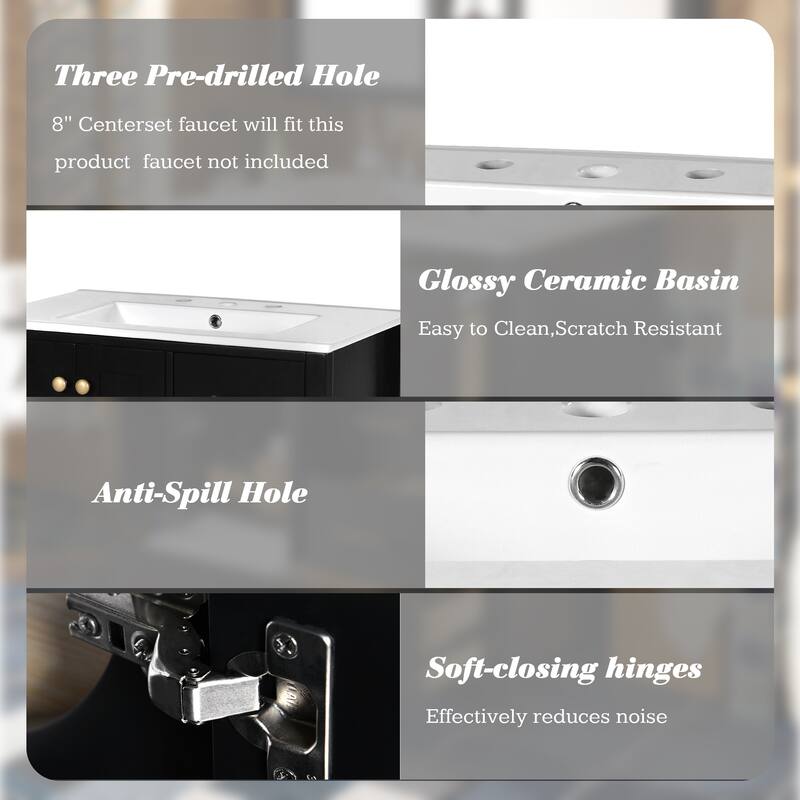 GDFStudio - Haverhill Modern Freestanding Bathroom Vanity with Ceramic Sink and 4 Drawers & Soft Closing Doors - 30'W