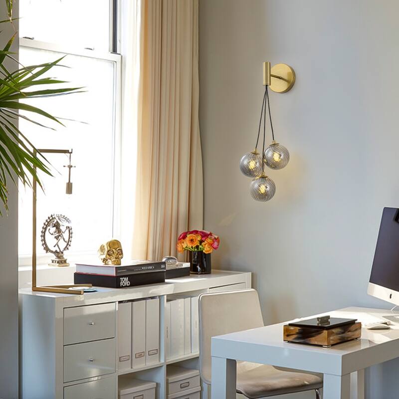 3-Light Modern Gold Metal Wall Sconce Glass Globe Shades