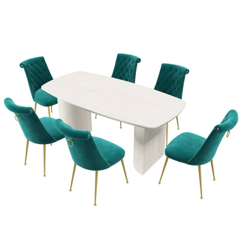 7-Piece Clihome Modern Wood Table Velvet Chair Dining Set