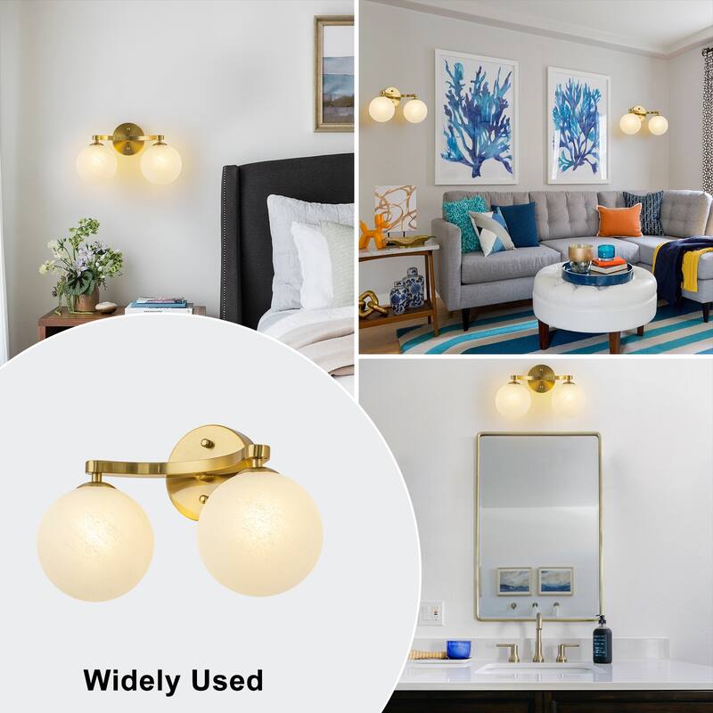 Modern Vanity Light with Frosted Seeded Glass Globes for Bathroom