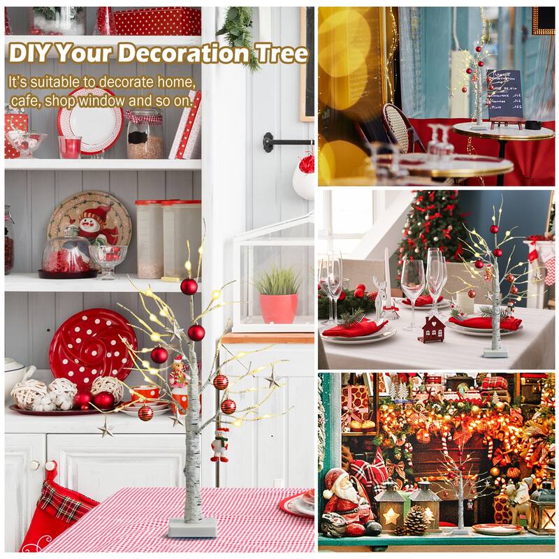 Gymax 2PCS 2 FT Pre-lit White Birch Tree Artificial Twig Birch Tree - See Details