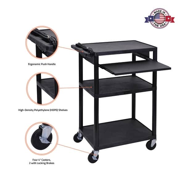 Offex Of Lp42le B Endura Black 3 Shelves Heavy Duty Av Utility Cart With Pull Out Shelf Overstock 7607521