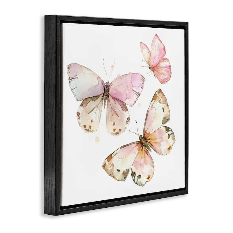 Stupell Soft Watercolor Butterfly Trio Framed Floater Canvas Wall Art Design By LSR Creative Studio