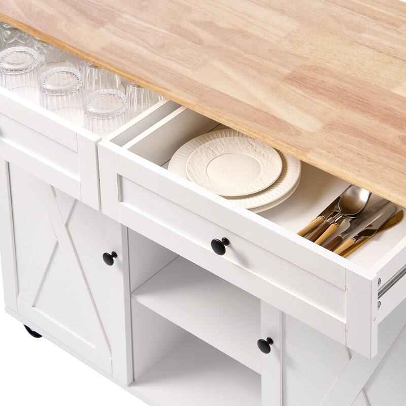 52" Kitchen Island Cart Rolling Storage Cabinet Table with Drawer & Drop Leaf