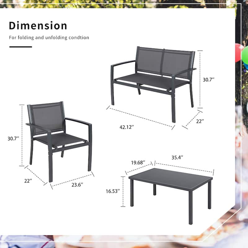 Futzca 4-Piece Outdoor Patio Furniture Set, Textilene Bistro Patio Set
