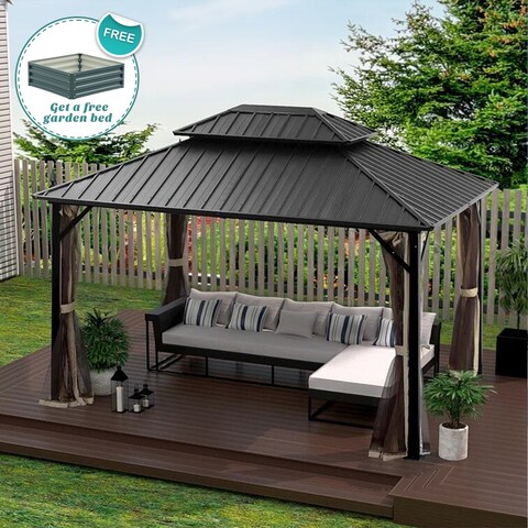 Zenova 10 Ft and 12 Ft Steel Patio Gazebo With Mosquito Net