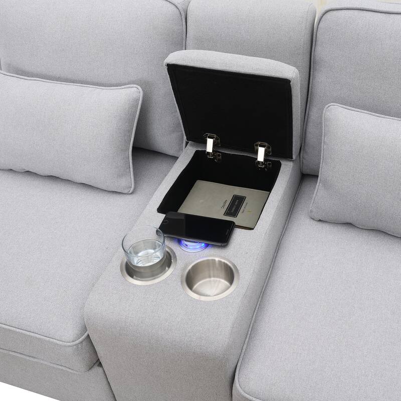 Multi-person Cotton and Linen Sofa with USB Charging Port and Storage Space