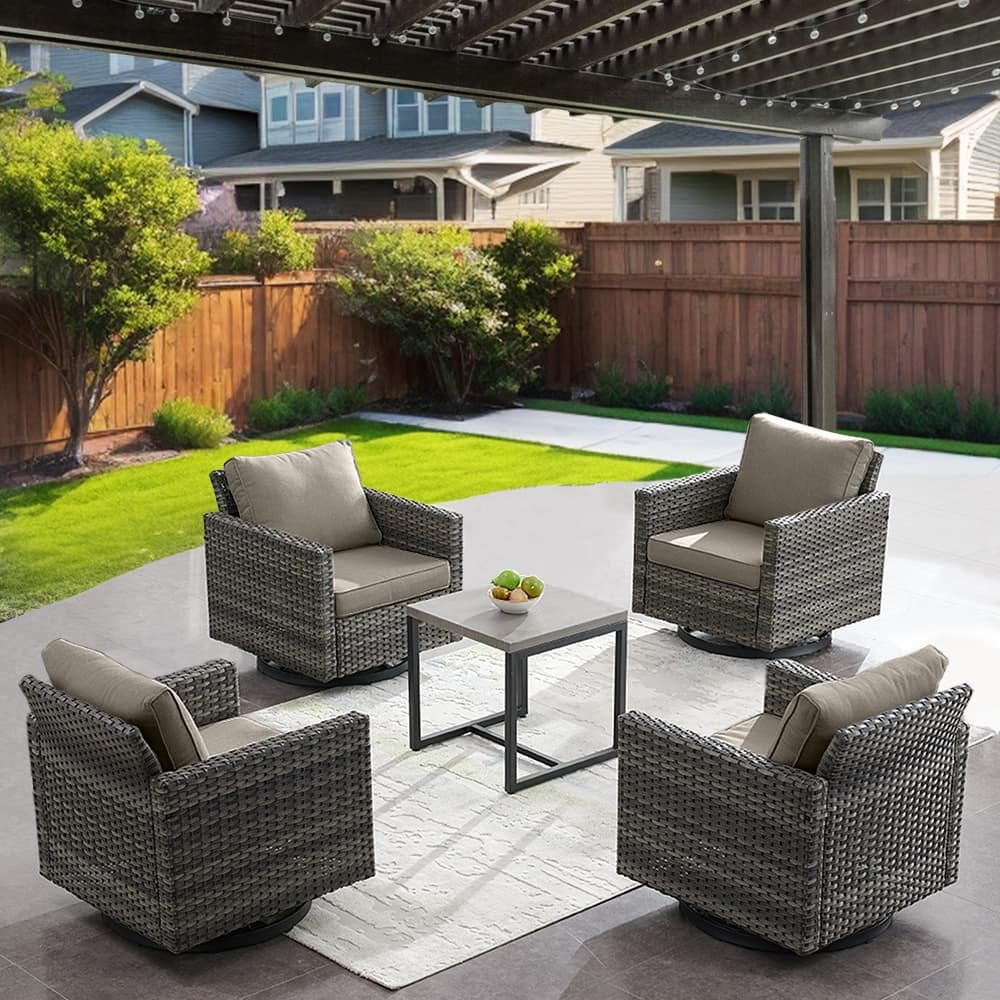 Gymojoy Patio Outdoor 4 Swivel Chairs with Side Table