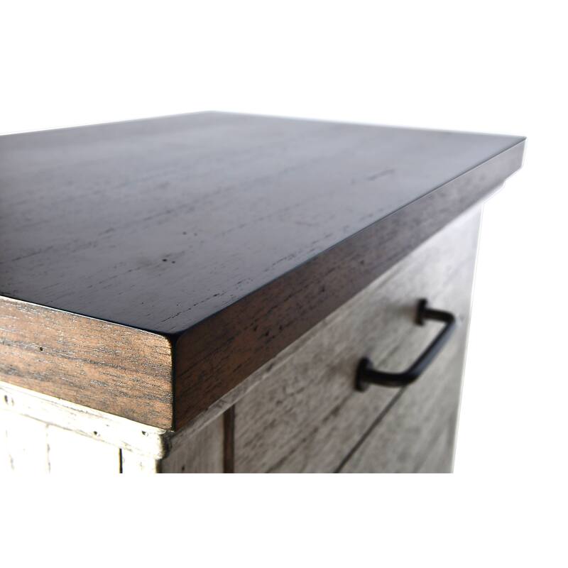 Farmhouse Style Nightstand with White-Smoke Finish and Honey-Smoke Accents