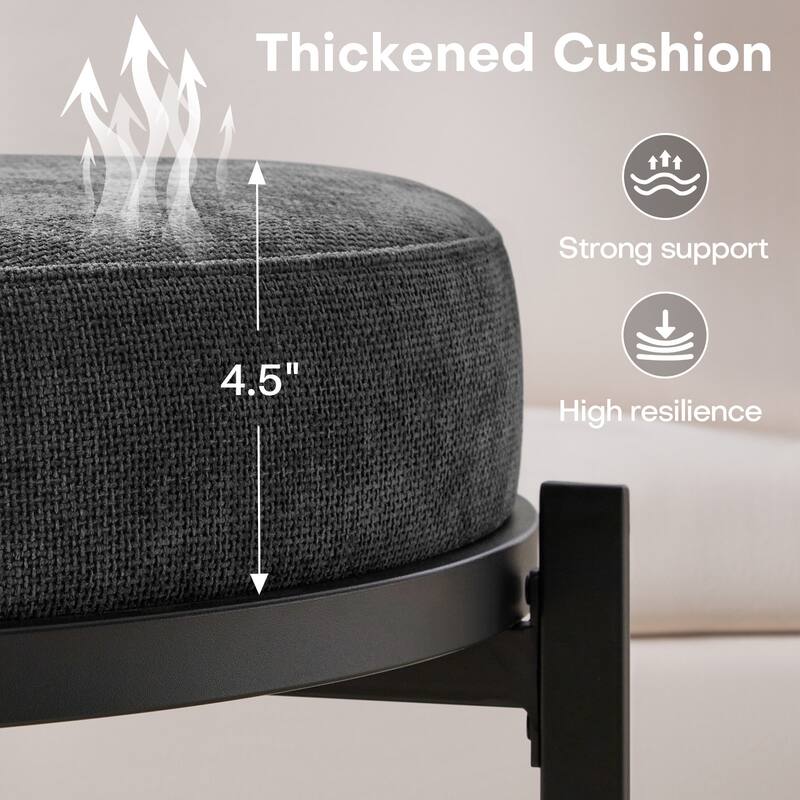 Chenille Fabric Round Ottoman, Coffee Table Bench with Metal Legs