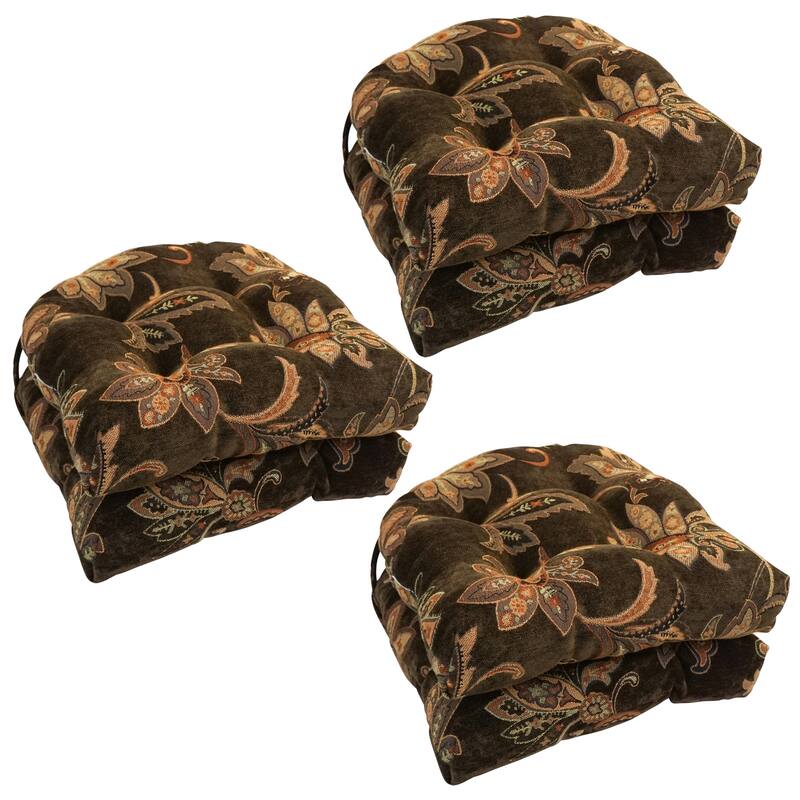16-inch Rounded Back Jacquard Indoor Chair Cushion (Set of 2, 4, or 6) - 16 x 16