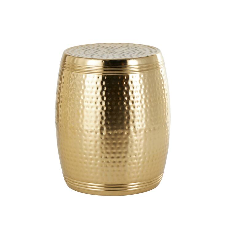 Gold or Silver Metal Hammered Drum Accent Table with Grooves
