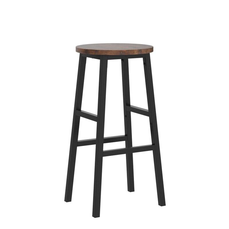 Bar Stools, Set of 2 Round Bar Chairs with Footrest, 24.4 Inch Kitchen Breakfast Bar Stools, Industrial Bar Stools,Easy Assembly