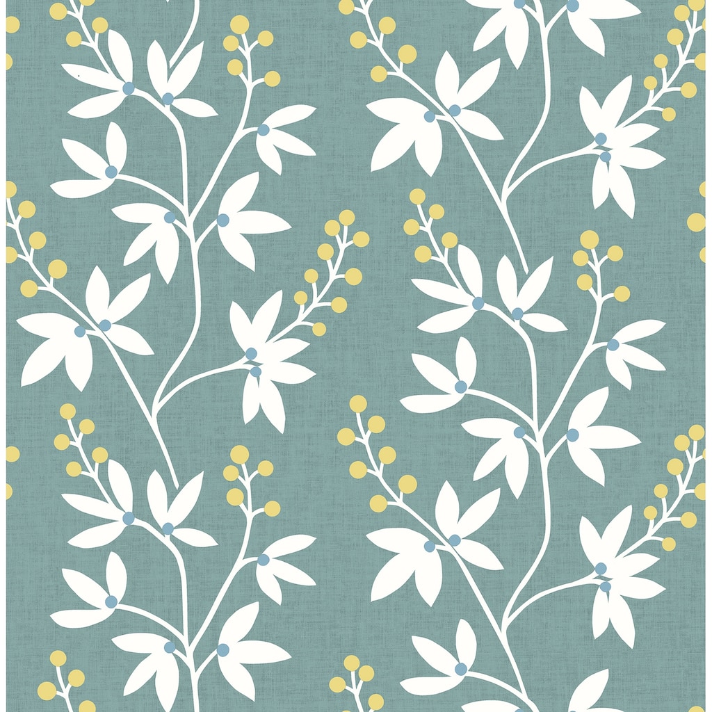 A-Street Prints Linnea Elsa Teal Botanical Trail Wallpaper