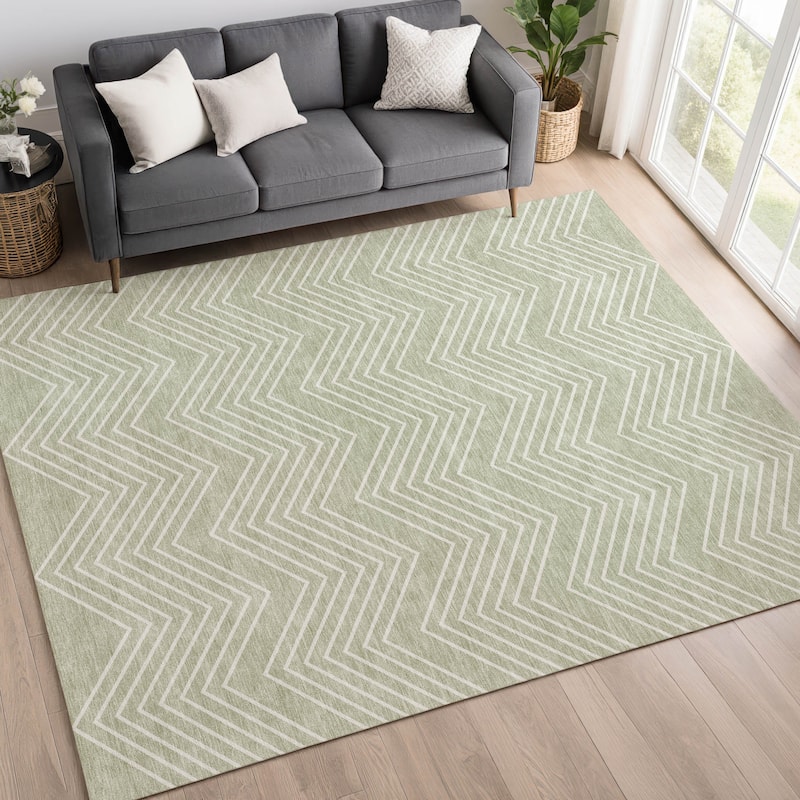 Machine Washable Indoor/ Outdoor Modern Chevron Chantille Rug