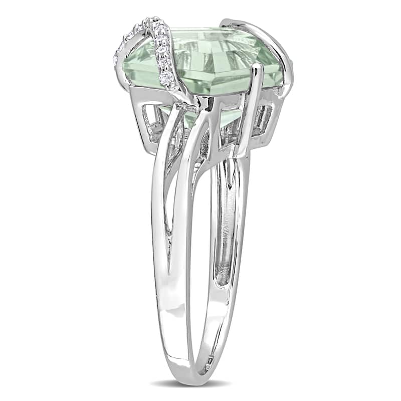 Miadora Fancy-cut Green Amethyst and Diamond Accent Swirl Cocktail Split Shank Ring in Sterling Silver