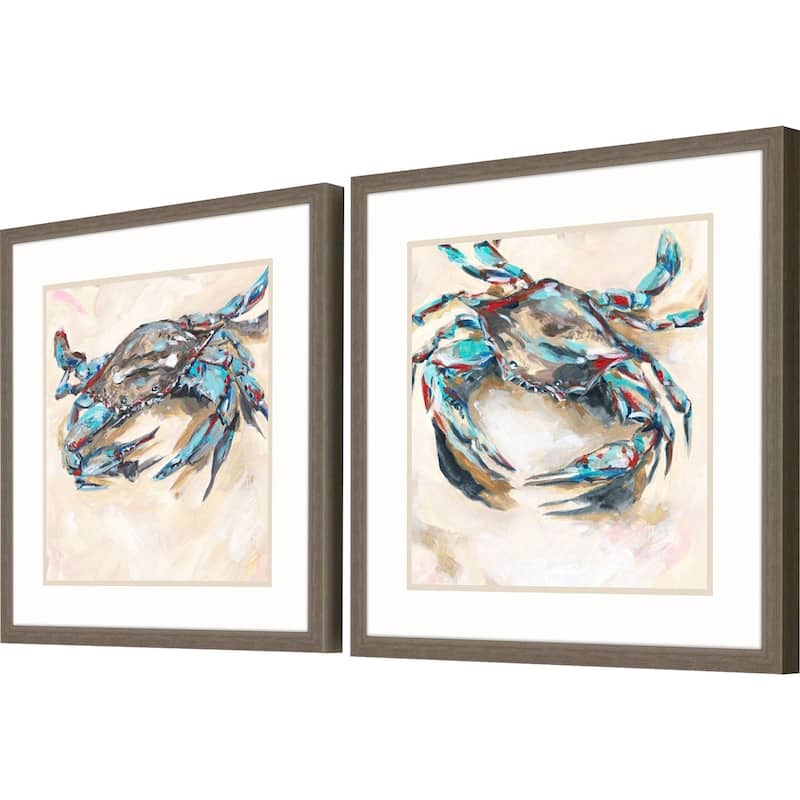 Blue and Red Crab S/2 Framed Art Giclee Under Glass