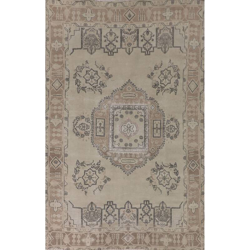 Distressed Orange Tabriz Persian Vintage Rug Hand-Knotted Wool Carpet - 6'8"x 9'7"