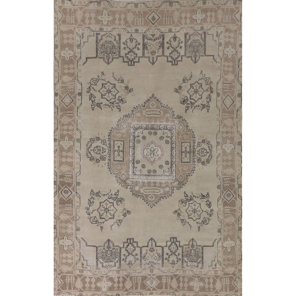 Distressed Orange Tabriz Persian Vintage Rug Hand-Knotted Wool Carpet - 6'8"x 9'7"