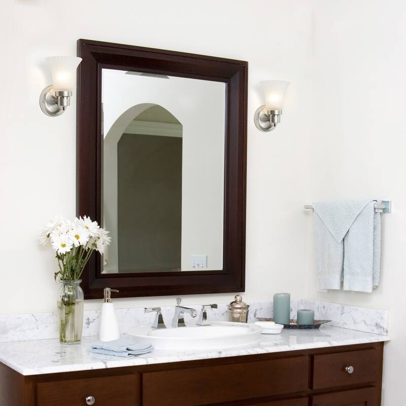 The Village Traditional 1-Light Indoor Dimmable Wall Sconce with Frosted Flute Glass - Satin Nickel