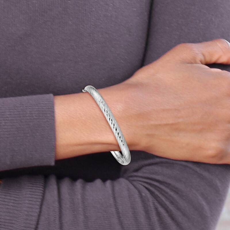 Curata 14k White Gold 4/16 Textured Cuff Stackable Bangle Bracelet