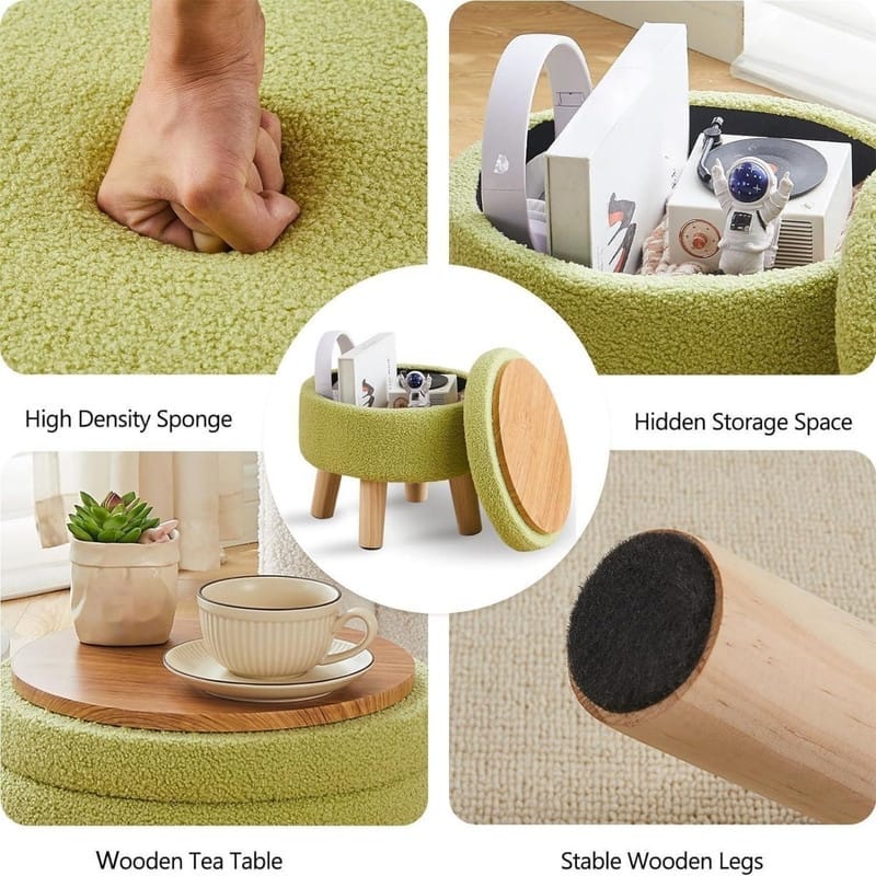Storage Ottoman Modern Round Footrest