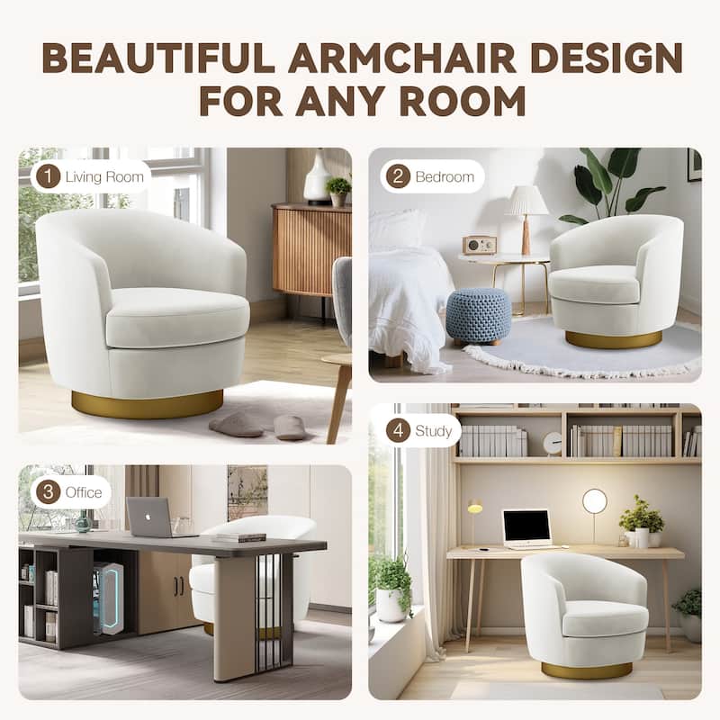 360 Degree Velvet Swivel Club Chair, Soft & Comfotable
