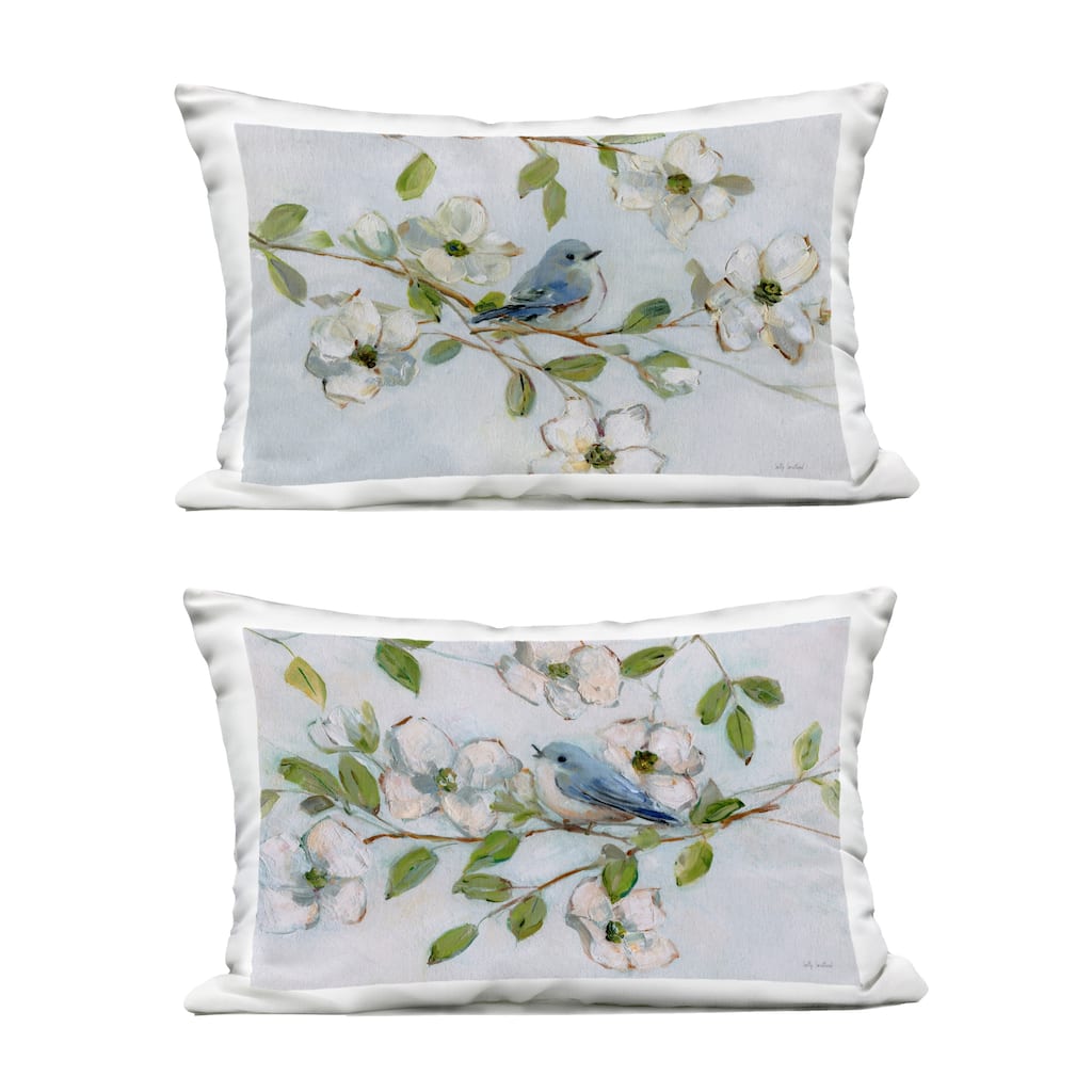 Stupell Perched Bluebirds on Branch Printed Outdoor Throw Pillow Design by Sally Swatland (Set of 2)