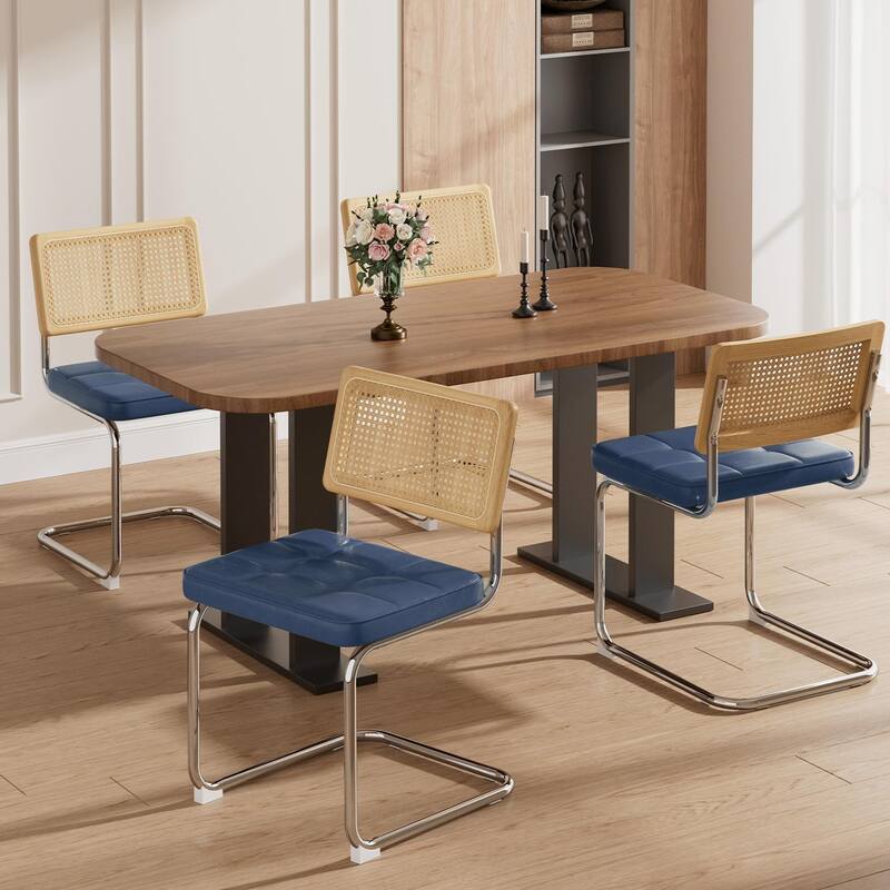 Mid-Century Modern Chairs Set - Faux Leather & Rattan