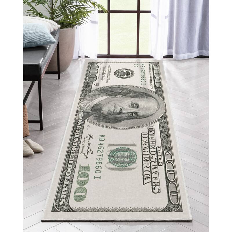 Well Woven Money Dollar Front 2006A Modern Machine Washable Area Rug