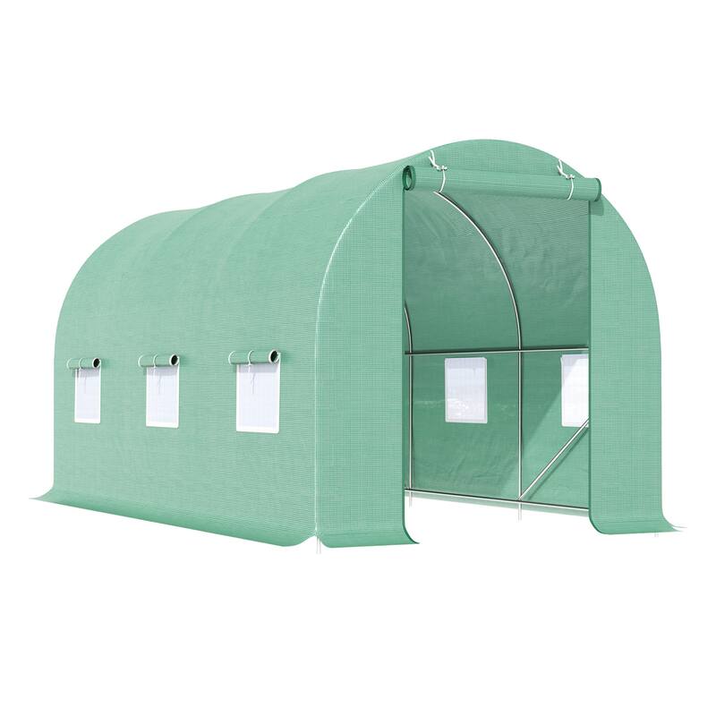 15' x 6' x 7' Walk-in Tunnel Greenhouse Garden Plant Growing House with Door and Ventilation Window, Green - Hobby