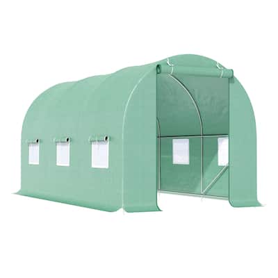Walk-in Tunnel Greenhouse Garden Plant Growing House with Door and Ventilation Window, Green