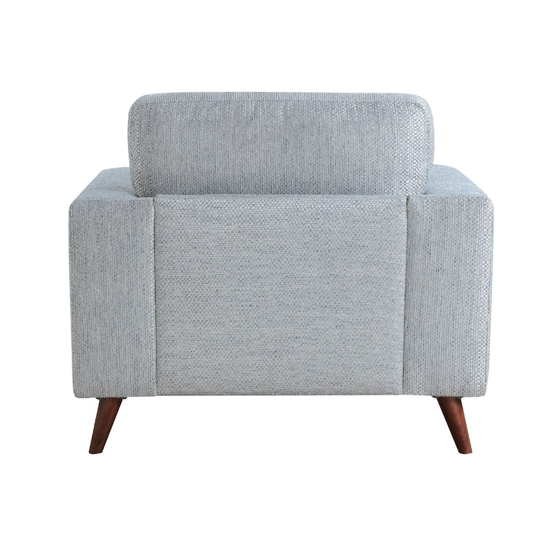 Ricca Armchair, Blue Gray Chenille, Foam, Angled Brown Wood Legs