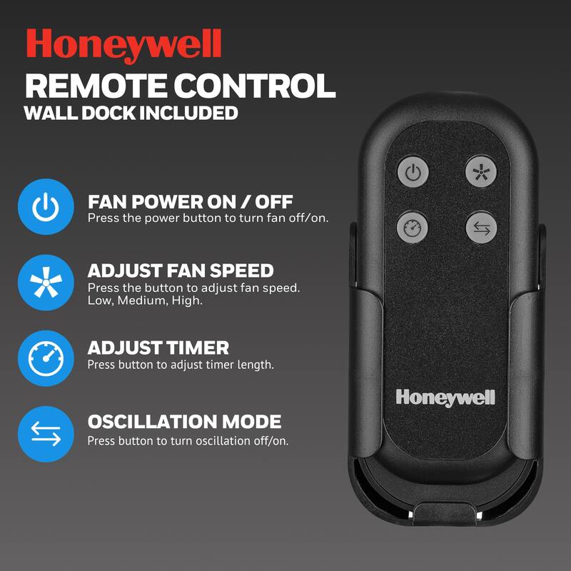 18" Honeywell Matte Black Outdoor Wet-Rated Oscillating Wall Fan with Remote, 3-Speed AC Motor - 18 Inches