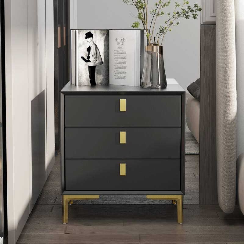 Kerrogee Black/White Bevelled Three-Drawer Bedside Table - Black