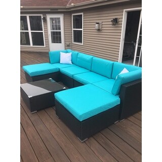 Kinbor 7-piece Outdoor Furniture Cushioned Rattan Wicker Sofa Set All-Weather Patio Sectional Sofa