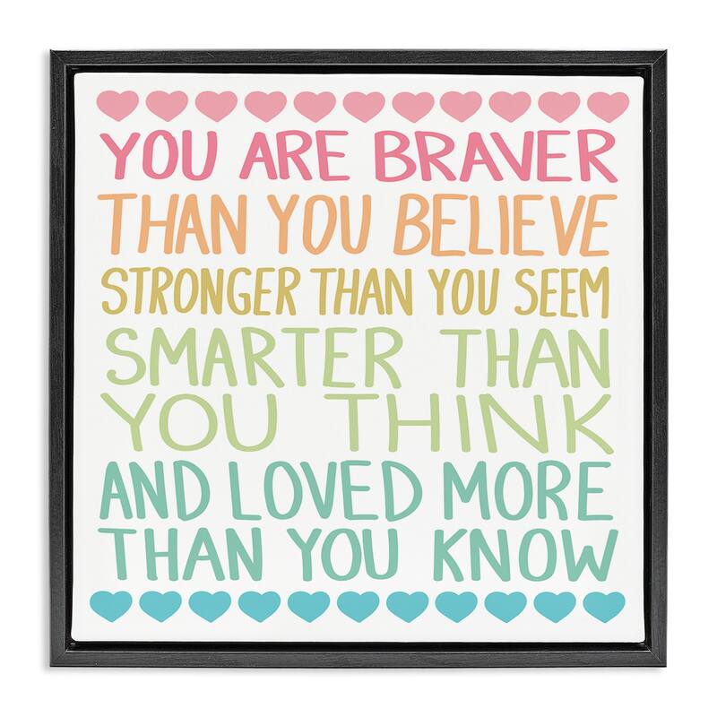 Stupell Rainbow Confidence Phrases Framed Floater Canvas Wall Art Design By Sweet Melody Designs - 18 x 18 - Black